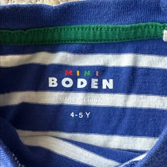 Mini Boden Blue Striped Shirt with Green Crocodile Accent - Picture 6 of 8